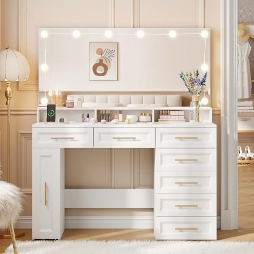 Vabches 47-Inch Vanity Desk with Mirror and Lights: $170.99 Vabches 47-Inch Vanity Desk with Mirror and Lights: $170.99