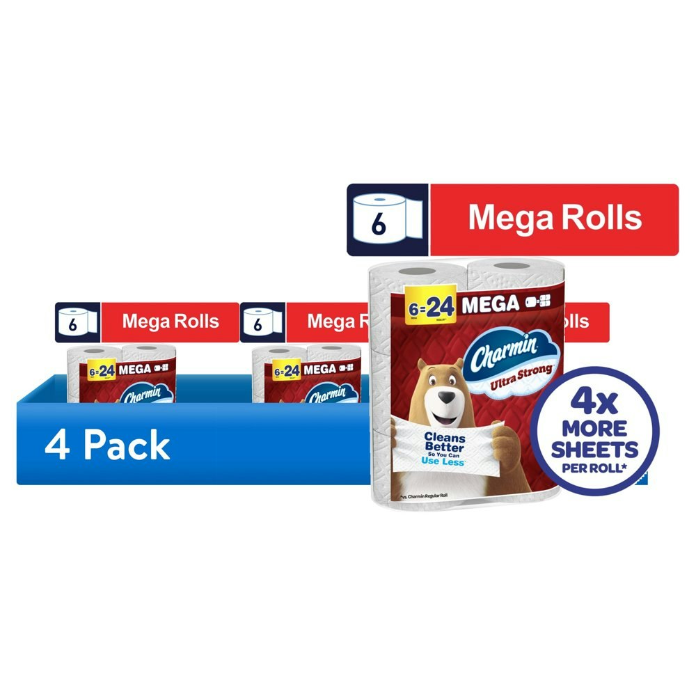 Charmin Ultra Strong Toilet Paper 6 Mega Rolls 4-Pack: $37.99