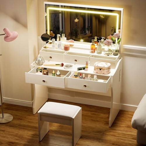 Comhoma Makeup Vanity Desk with Mirror and Lights: $107.60 Comhoma Makeup Vanity Desk with Mirror and Lights: $107.60