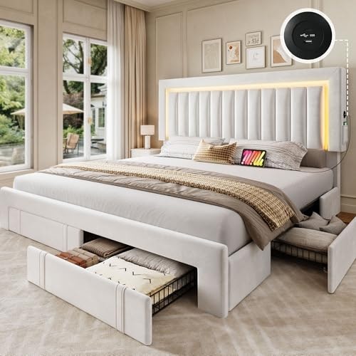 Yitahome Queen Bed Frame with 4 Storage Drawers and RGB LED Lights: $184.83 Yitahome Queen Bed Frame with 4 Storage Drawers and RGB LED Lights: $184.83