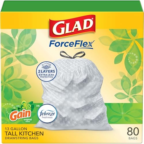 Glad ForceFlex 13-Gallon Gain Scented Tall Kitchen Trash Bags 80-Count: $15.92 Glad ForceFlex 13-Gallon Gain Scented Tall Kitchen Trash Bags 80-Count: $15.92