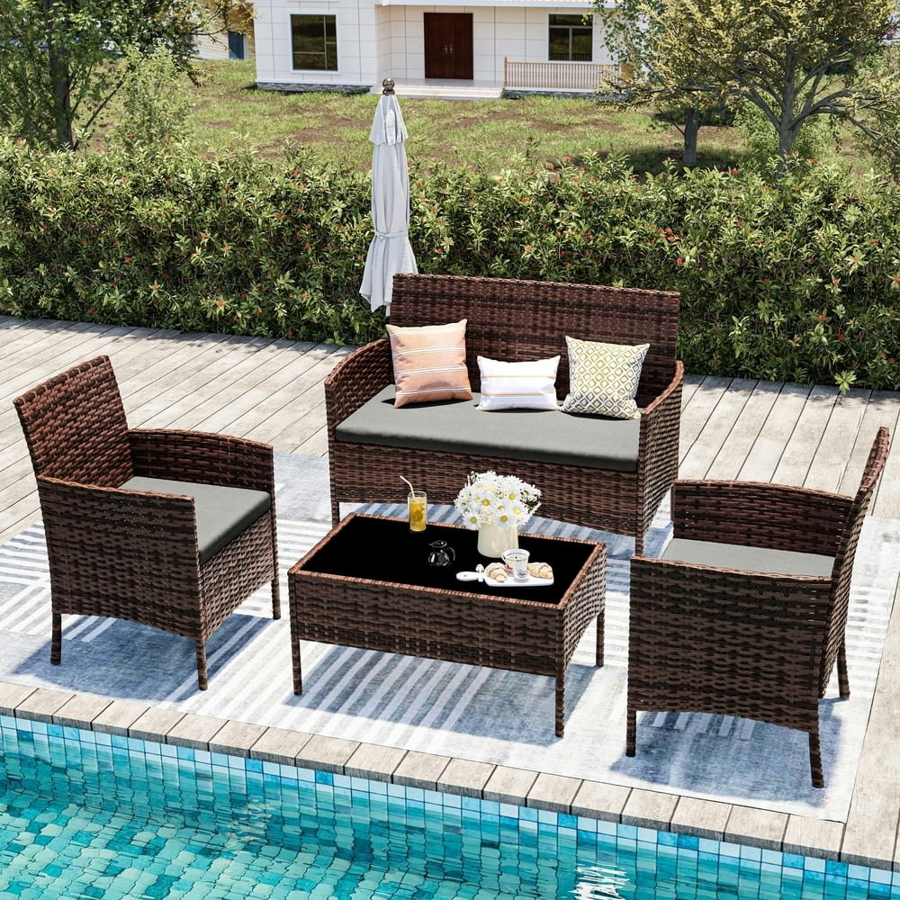 Udpatio 4-Piece PE Rattan Patio Conversation Set: $93.99 Udpatio 4-Piece PE Rattan Patio Conversation Set: $93.99