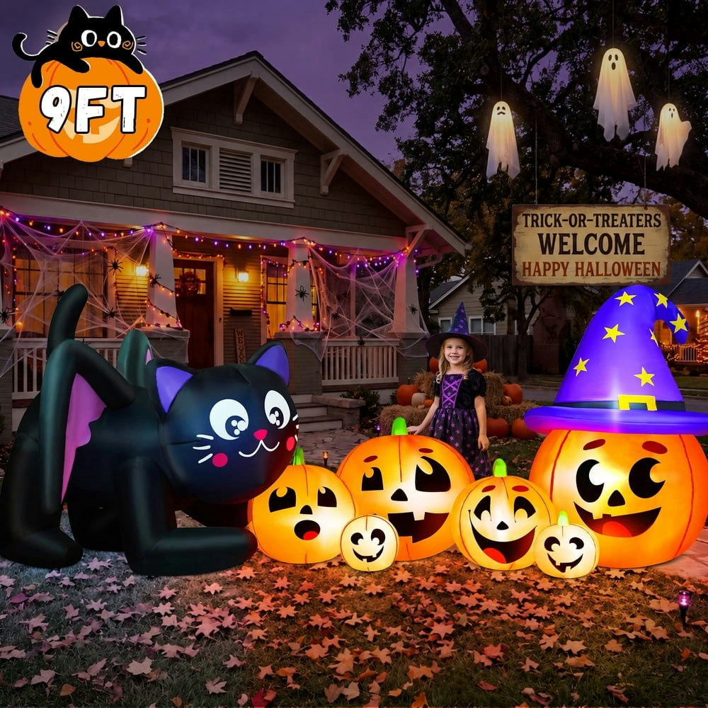 Yexmas 9-Foot Halloween Inflatable Black Cat with Pumpkin: $49.99