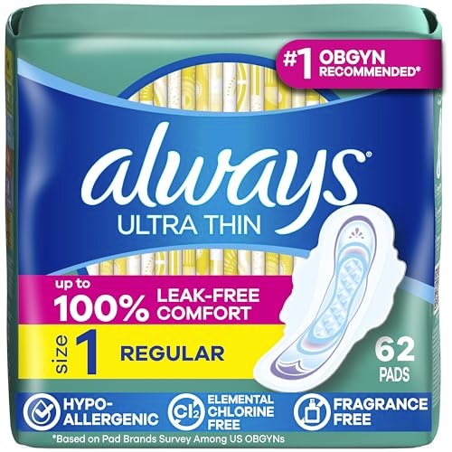 Always Ultra Thin Size 1 Regular Feminine Pads 62-Pack: $10.47