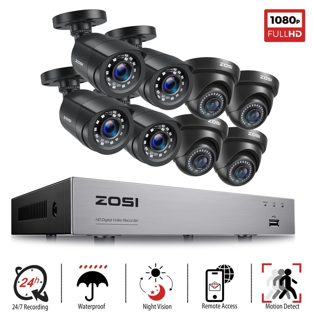 Zosi 8-Channel 1080p 5MP Lite Home Security Camera System with 8 Bullet Dome Cameras: $166.99 Zosi 8-Channel 1080p 5MP Lite Home Security Camera System with 8 Bullet Dome Cameras: $166.99