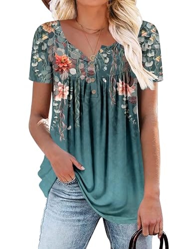 Roselinlin Women's Floral V-Neck Short Sleeve Tunic Top: $16.99 Roselinlin Women's Floral V-Neck Short Sleeve Tunic Top: $16.99