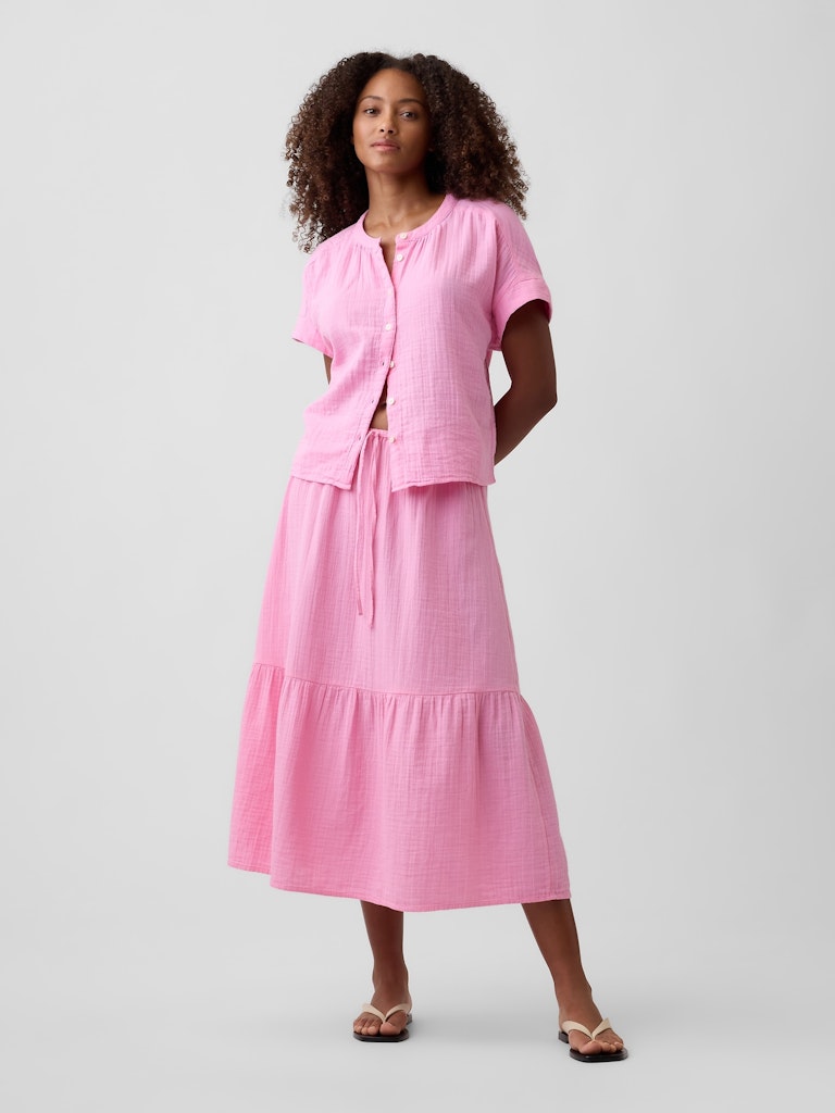 Pull-On Gauze Midi Skirt: $44.99 Pull-On Gauze Midi Skirt: $44.99