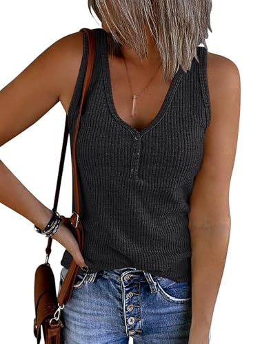 Merokeety Women's V-Neck Ribbed Henley Tank Top: $14.98 Merokeety Women's V-Neck Ribbed Henley Tank Top: $14.98