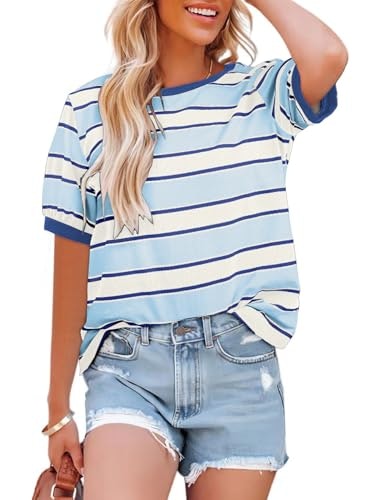 Dokotoo Women's Striped Color Block Short Sleeve T-Shirt: $12.73