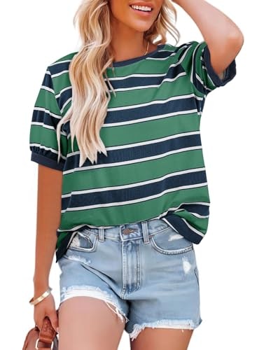 Dokotoo Women's Striped Color Block Crewneck T-Shirt: $12.73