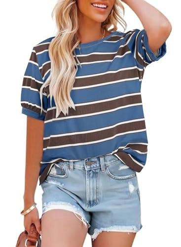 Dokotoo Women's Striped Color Block Short Sleeve T-Shirt: $12.73 Dokotoo Women's Striped Color Block Short Sleeve T-Shirt: $12.73