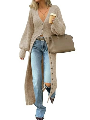 Saodimallsu Women's Button Down Maxi Sweater Duster Cardigan: $37.98