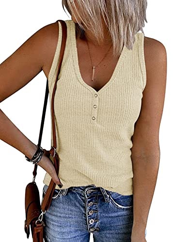 Merokeety Women's Ribbed V-Neck Henley Tank Top: $16.99 Merokeety Women's Ribbed V-Neck Henley Tank Top: $16.99