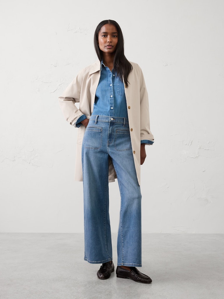 Wide-Leg High-Rise Patch Pocket Jeans: $55 Wide-Leg High-Rise Patch Pocket Jeans: $55