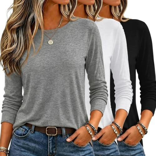 Zeagoo Women's Long Sleeve Crewneck T-Shirt 3-Pack: $19.98 Zeagoo Women's Long Sleeve Crewneck T-Shirt 3-Pack: $19.98