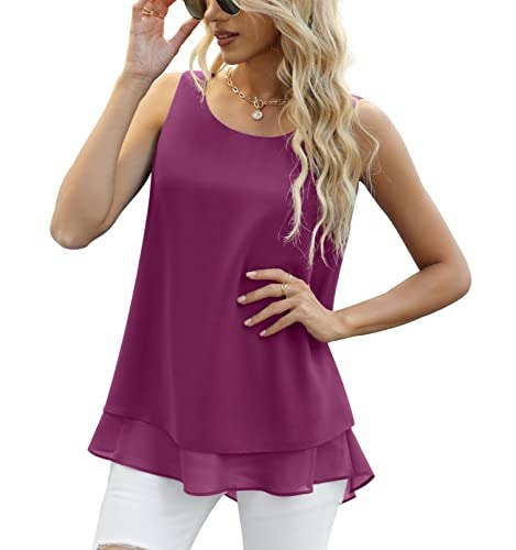 Jouica Women's Round Neck Sleeveless Chiffon Blouse: $16.77