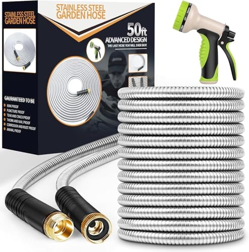 Unywarse 50-Foot Metal Garden Hose with 10-Function Nozzle: $28.49
