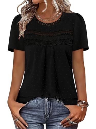 Bette Boutik Women's Swiss Dot Short Sleeve Boho Blouse: $14.99 Bette Boutik Women's Swiss Dot Short Sleeve Boho Blouse: $14.99