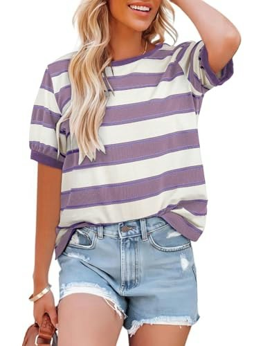 Dokotoo Women's Striped Color Block Crewneck T-Shirt: $12.73 Dokotoo Women's Striped Color Block Crewneck T-Shirt: $12.73