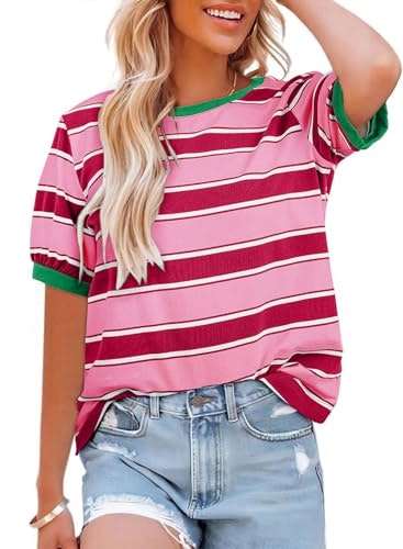 Dokotoo Women's Striped Color Block Crew Neck T-Shirt: $13.13