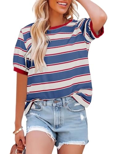 Dokotoo Women's Striped Color Block Short Sleeve T-Shirt: $12.73