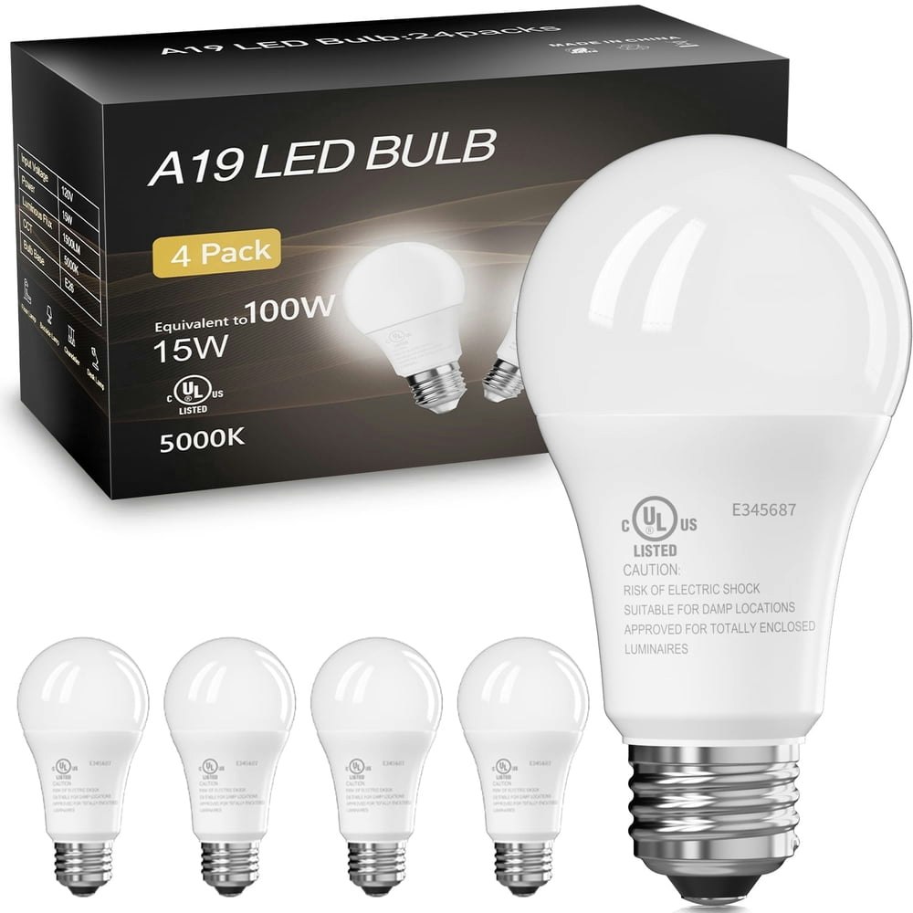 Daybetter A19 100W Equivalent 5000K LED Light Bulbs 4-Pack: $9.98