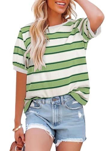 Dokotoo Women's Striped Color Block Short Sleeve Crewneck T-Shirt: $11.97