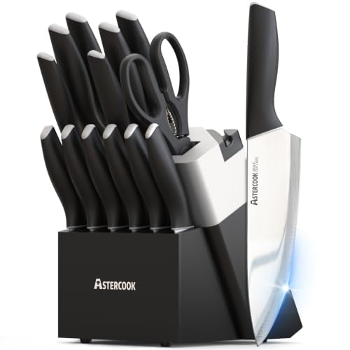 Astercook 15-Piece Kitchen Knife Set with Block and Sharpener: $39.96 Astercook 15-Piece Kitchen Knife Set with Block and Sharpener: $39.96