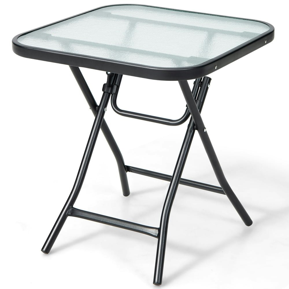 Costway Folding Square Glass Patio Side Table: $33.10