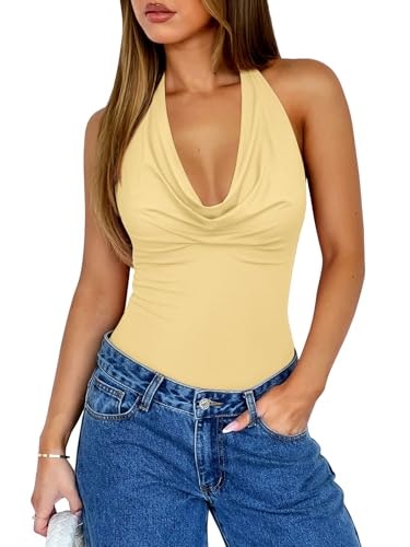 Reoria Women's Cowl Neck Backless Bodysuit: $25.47