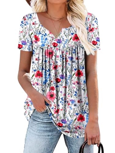 Roselinlin Women's Floral V-Neck Short Sleeve Tunic Blouse: $16.99 Roselinlin Women's Floral V-Neck Short Sleeve Tunic Blouse: $16.99