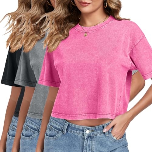 Women's Acid Wash Short Sleeve Crop Top T-Shirt 3-Pack: $31.43 Women's Acid Wash Short Sleeve Crop Top T-Shirt 3-Pack: $31.43