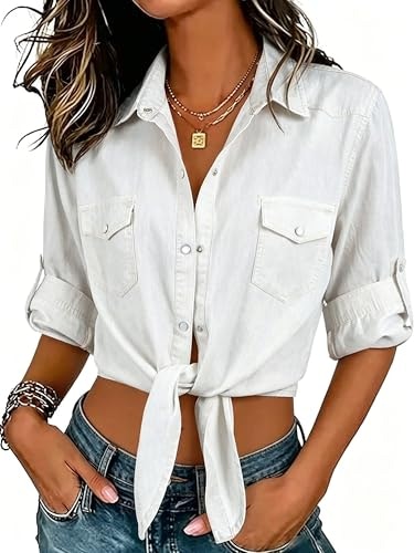 Tolovic Women's 3/4 Sleeve Denim Crop Top: $19.98 Tolovic Women's 3/4 Sleeve Denim Crop Top: $19.98