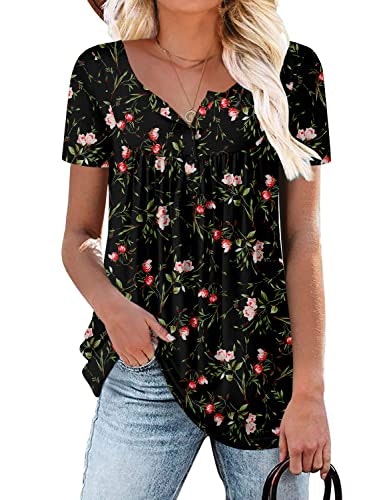 Women's V-Neck Short Sleeve Floral Tunic Blouse: $12.74