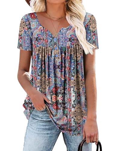 Roselinlin Women's Floral Short Sleeve Tunic Top: $16.99