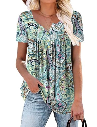 Women's Paisley Floral Short Sleeve V-Neck Tunic Top: $12.74