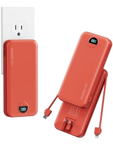 10,000mAh Compact Portable Charger with Built-in Cables and Wall Plug: $25.99 10,000mAh Compact Portable Charger with Built-in Cables and Wall Plug: $25.99