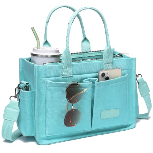 Zhmo Canvas Tote Bag with Zipper and Compartments: $22.78