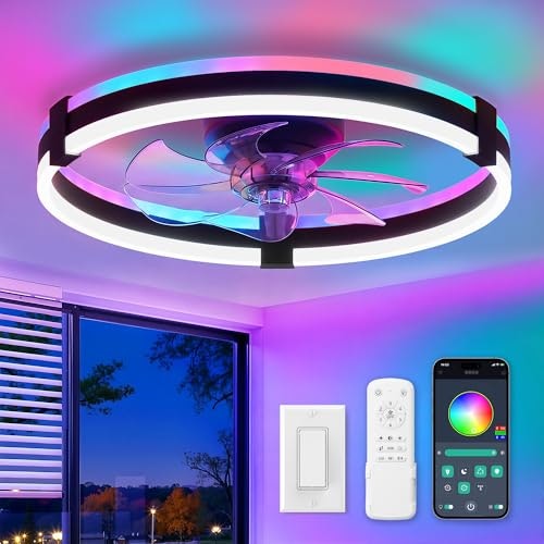 Zmishibo 20-inch Low Profile RGB Ceiling Fan with Light: $69.98