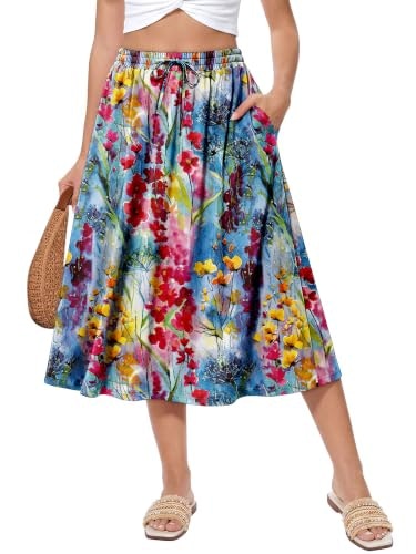 Angerella Women's Floral A-Line Midi Skirt: $19.98 Angerella Women's Floral A-Line Midi Skirt: $19.98