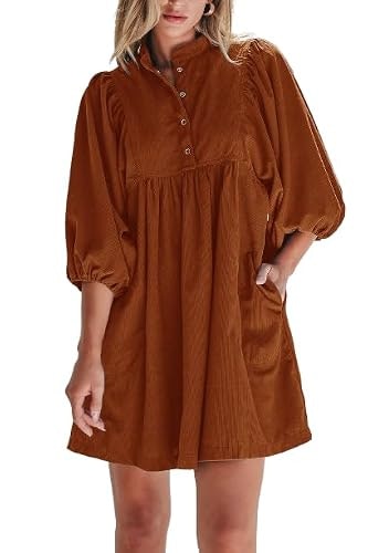Opemiby Women's Corduroy Button-Up Mini Babydoll Dress: $28.89 Opemiby Women's Corduroy Button-Up Mini Babydoll Dress: $28.89