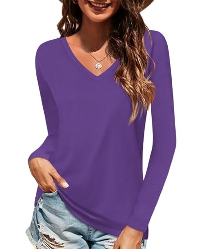 Elesomo Women's Cotton V-Neck Long Sleeve T-Shirt: $14.99 Elesomo Women's Cotton V-Neck Long Sleeve T-Shirt: $14.99