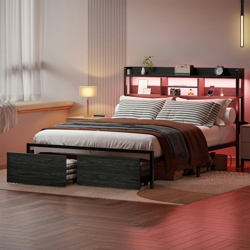 Satifur Full Platform Bed Frame with Storage and LED Lights: $135.99