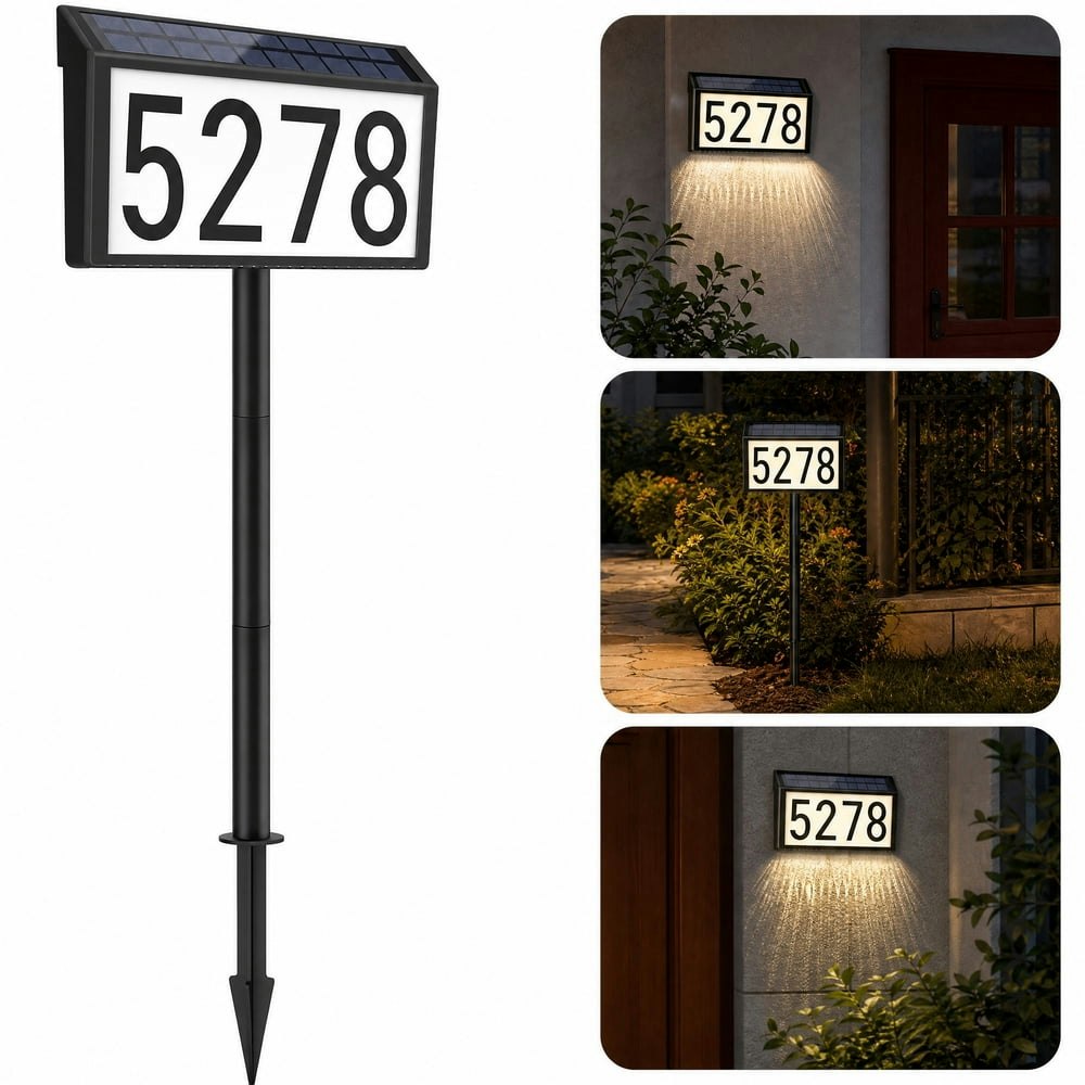 Solar Address Sign with LED House Numbers: $24.29