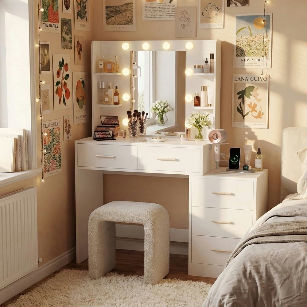 Homall Makeup Vanity Desk with Mirror and Lights: $111.91 Homall Makeup Vanity Desk with Mirror and Lights: $111.91