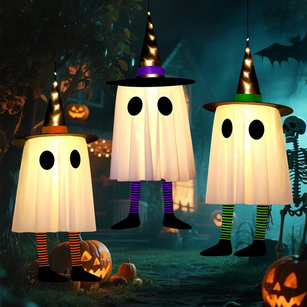 Qoosea LED Halloween Witch Hat Ghost Hangers 3-Pack: $17.99