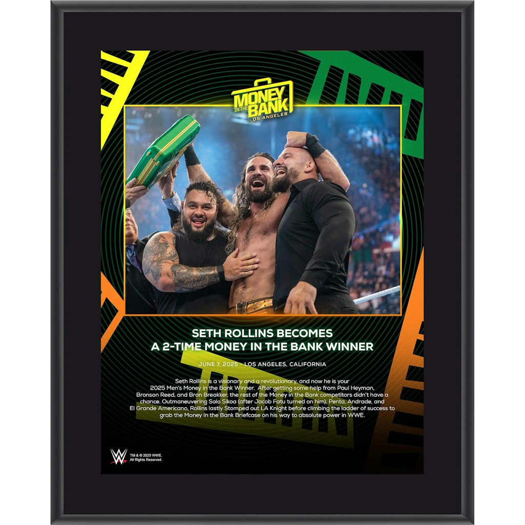 Seth Rollins WWE 2025 Money In The Bank 10.5" x 13" Sublimated Plaque: $29.99 Seth Rollins WWE 2025 Money In The Bank 10.5" x 13" Sublimated Plaque: $29.99
