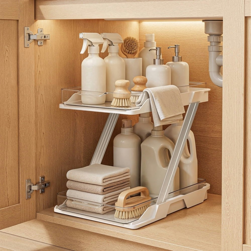 Delamu 2-Tier Under-Sink Organizer: $13.99 Delamu 2-Tier Under-Sink Organizer: $13.99