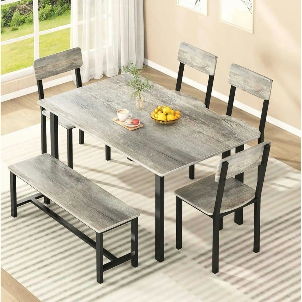 Mooseng 6-Piece Gray Wood Dining Table Set: $229.97