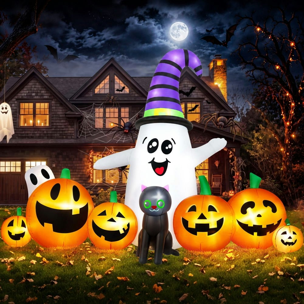 Yexmas 8-Foot Halloween Inflatable Ghost with Pumpkins and Black Cat: $48.98 Yexmas 8-Foot Halloween Inflatable Ghost with Pumpkins and Black Cat: $48.98
